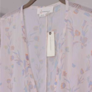 Anthropologie Sheer Floral Robe - Cream and Blue